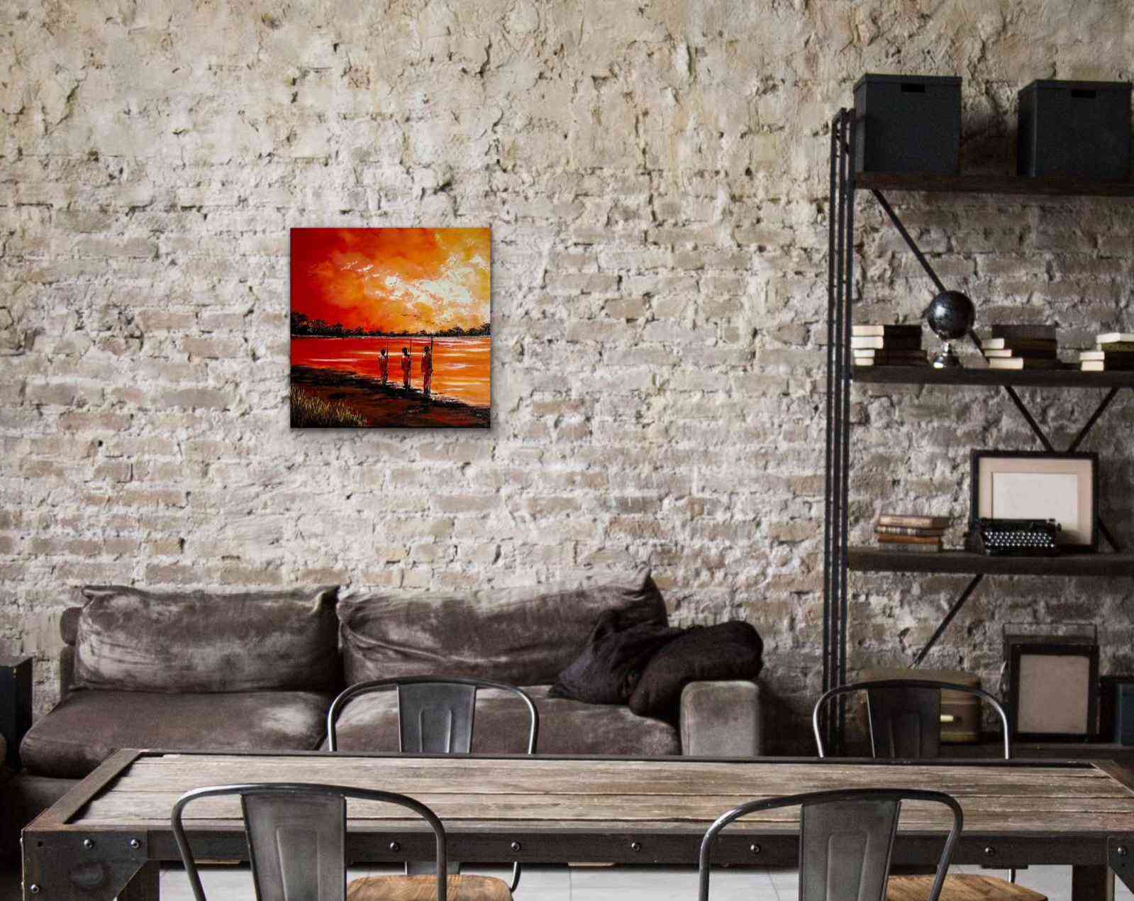 Terres Africaines - Ciels de Feu Tableau unique et original, peint à l'acrylique 40x40 – Image 3