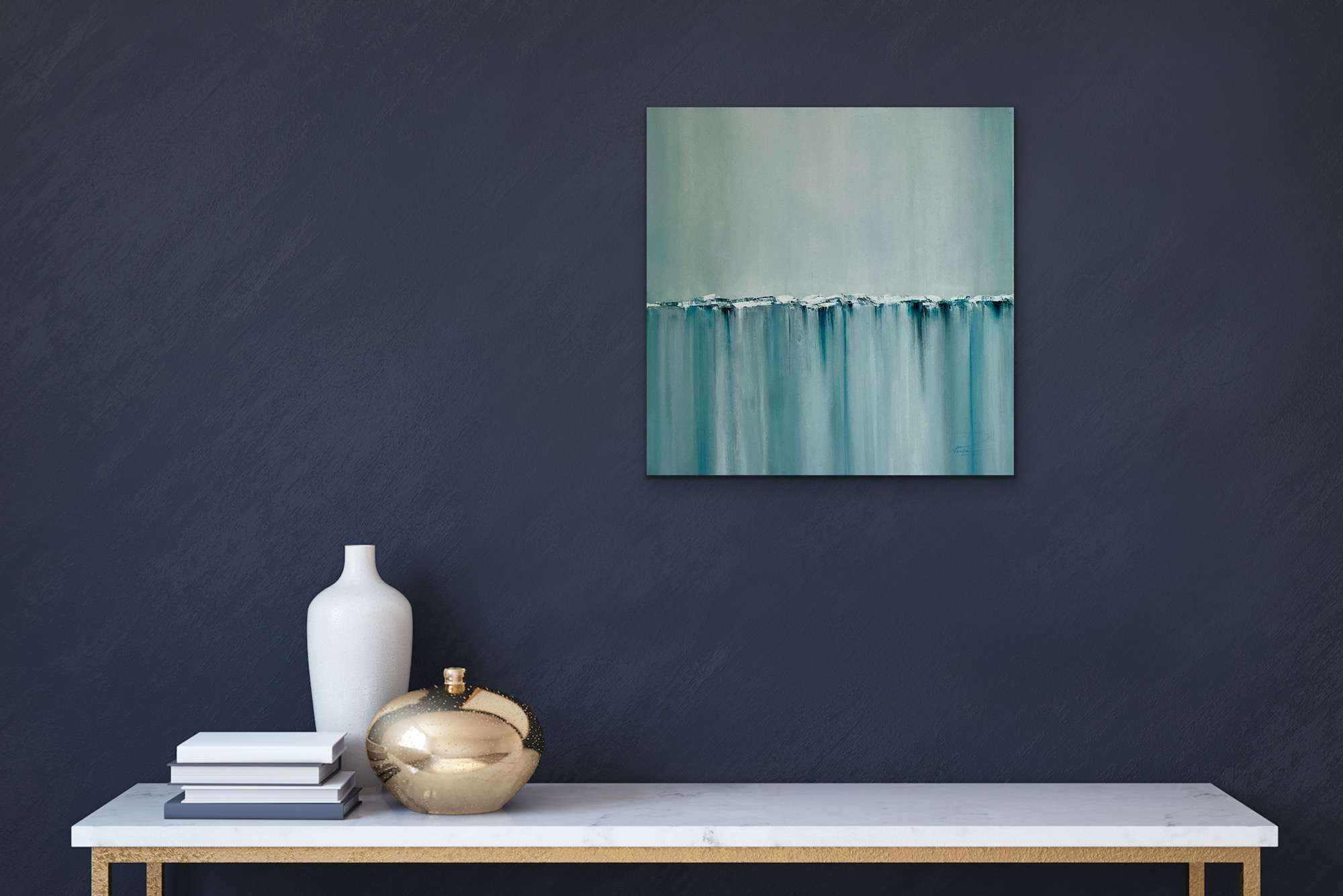 Arctica - Arctic –Tableau hypnotique abstrait 50x50, bleu glacier et glace en relief pour une ambiance polaire zen – Image 5