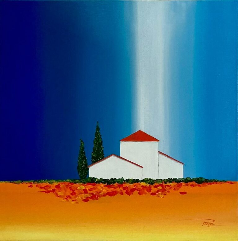 Lumières de Provence Tableau contemporain éblouissant "Lumière de Provence" – Peinture acrylique lumineuse 50x50 cm, ambiance méditerranéenne