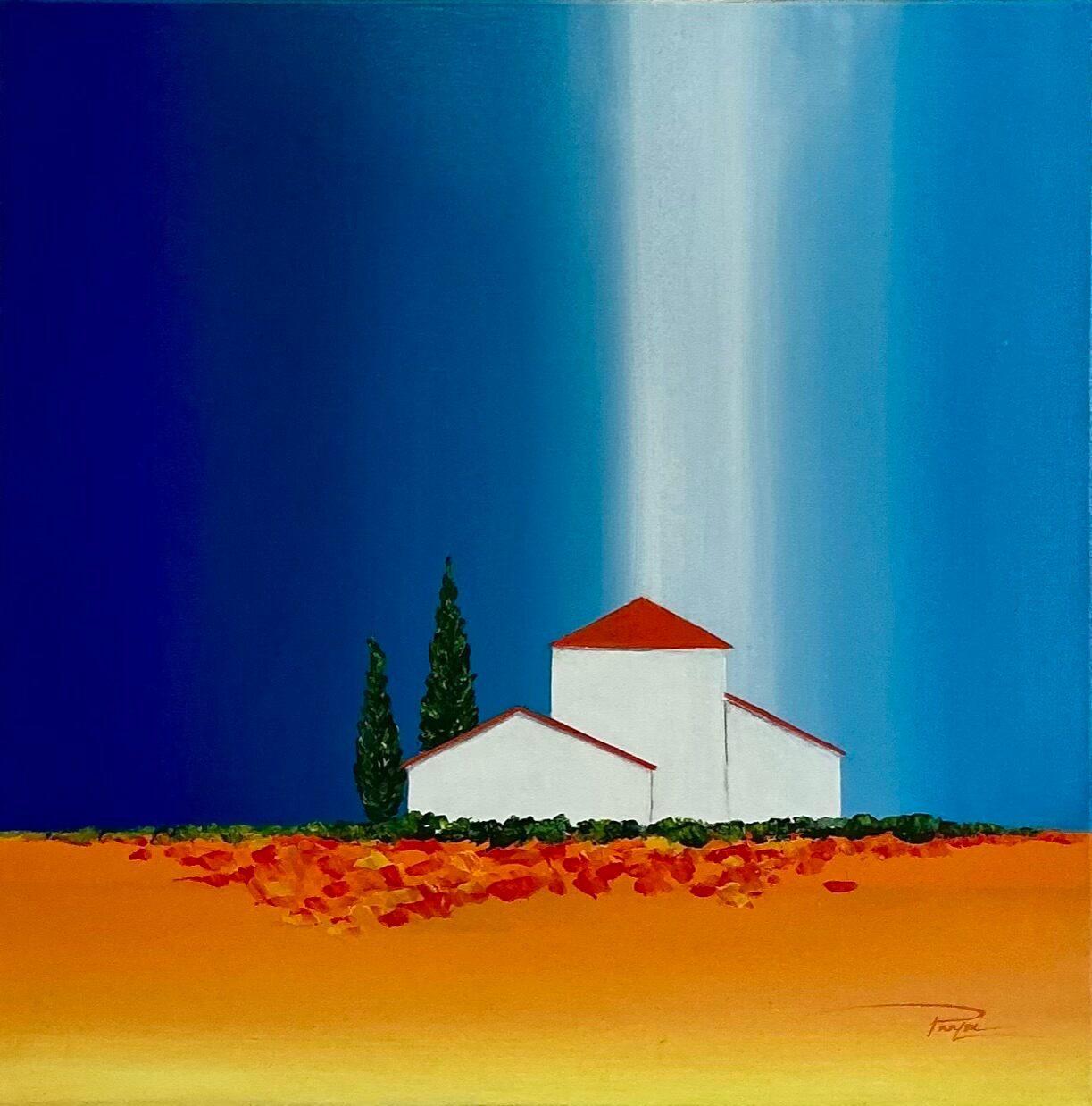 Lumières de Provence Tableau contemporain éblouissant "Lumière de Provence" – Peinture acrylique lumineuse 50x50 cm, ambiance méditerranéenne